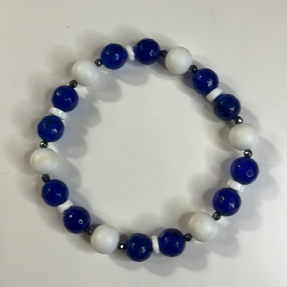 Handmade One of a Kind Blue & White Beaded Bracelets - Picture 3 of 4